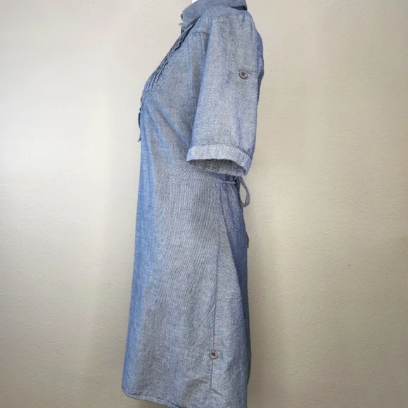Mossimo Supply Co Dress Chambray Cotton Light Denim Tie Waist Pintuck Spring Med - Picture 4 of 13